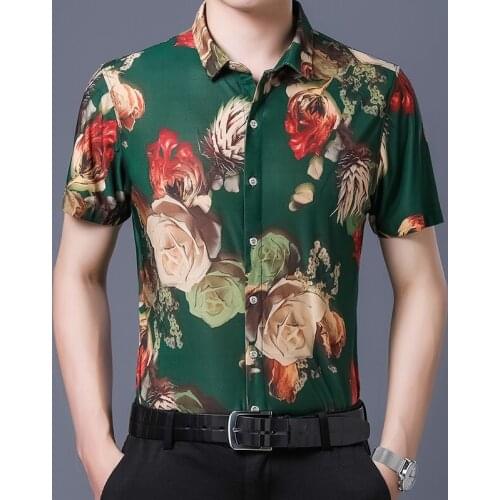 New Summer 2020 Male Floral Shirts Fashion Printing Clothes Short Sleeve Flowers Printed Dress Shirts