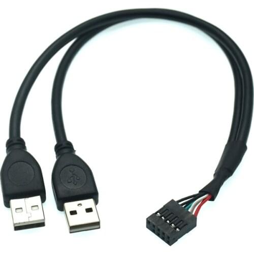 PC Motherboard USB2.0 9Pin Female To Dual A USB Male Splitter Data SHORT Cable 24AWG Wire For USB Device External To Internal