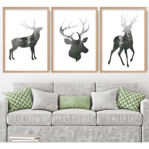 Prints Forest Fog Stag Woodland Art Print Nordic Wildlife Animal Gallery Wall Poster Decor Gift
