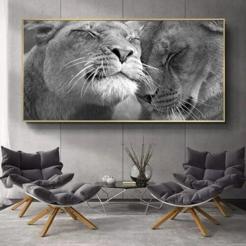 Black and White Africa Lion Wild Animals Canvas Painting Posters and Prints Cuadros Wall Art Pictures for Living Room Home Decor
