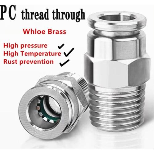 1pcs whole Brass Nickel thread pneumatic quick coupling PC 1/8" 1/4" 3/8" 1/2" BSP external thread trachea hose connector
