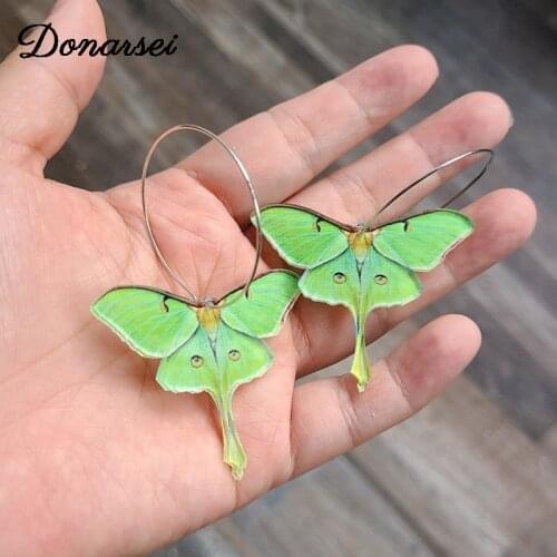 Donarsei Simple Acrylic Green Color Moth Drop Earrings For Women Cute Animal Dangle Earrings Party