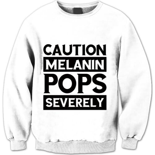REAL American US SIZE Caution - Melanin Pops Severly - Melanin Queen Sublimation Print Plus Size Crew Neck Sweatshirt