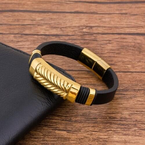 Luxury Trendy Braided Rope Gold Magnetic Black Leather Bracelet Men Charm Bangles Jewelry Accessoris Gift For Friend Boy Friend
