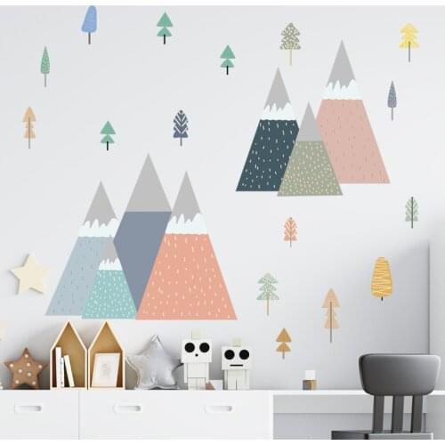 Hand Painted Mountain Wall Sticker Bedroom Living Room Decoration DIY Self-adhesive Art Mural Teenager Kids Room Decor Aesthetic