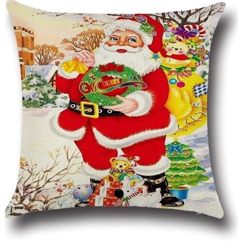 Merry Christmas High Quality Pillow Cases Hot Selling Gifts Tree Santa Claus Snowman Linen Prited Throw Covers