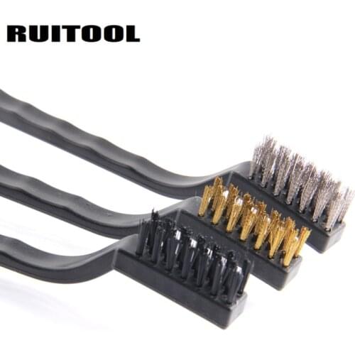 3Pcs Mini Wire Brush Set Cleaning Polishing Brush Brass Steel Nylon Brush Metal Rust Clean Tools
