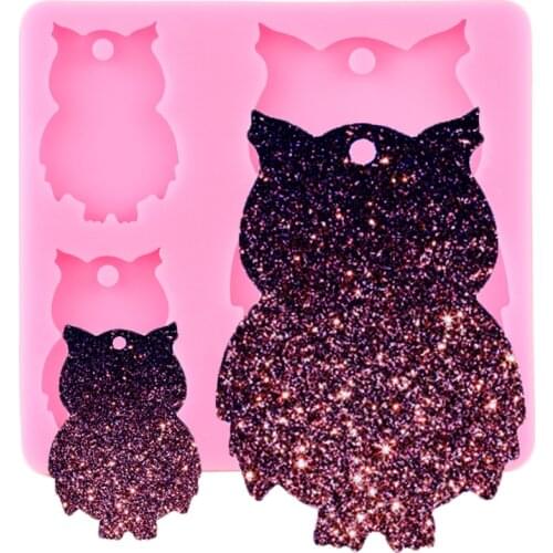 Shiny Owl Family Silicone Keychains Mold Animal Owl Mom and Baby Clay DIY Pendant Jewelry Making Epoxy Resin Molds