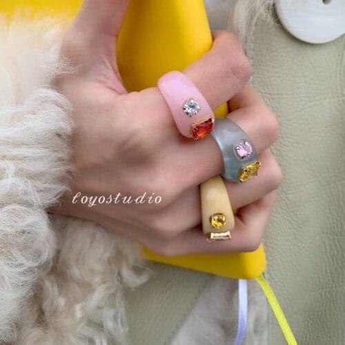 Timeless Wonder Glam Geo Resin Zirconia Rings Women Jewellry Punk Ins Designer Party Top Cute Korean Rare Mix Japan Gift 3536