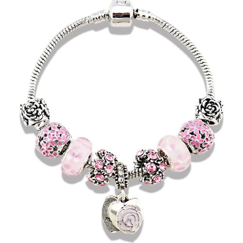 VIOVIA 4 Colors Flower Balls Silver Color Heart Beads Crystal Charm Bracelets Original DIY Jewelry Gift Pulseira Feminina B16041