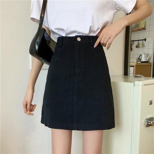 Woman Skirts Black Denim Skirt Womens Autumn High Waist A- line Short Skirt Mujer Faldas Saias Mulher