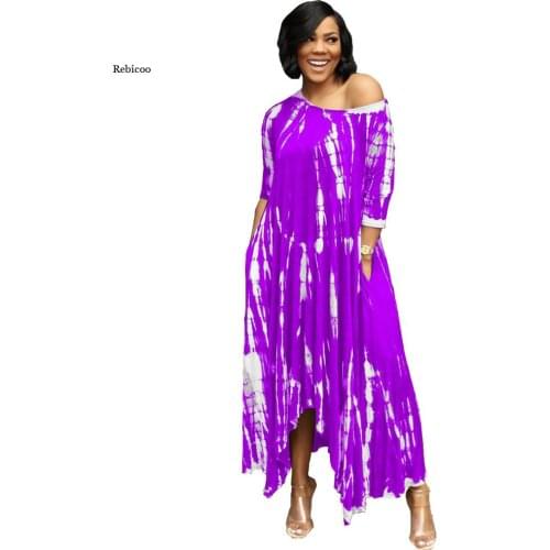 Women Summer Tie Dye Maxi Dress for Sexy Night Party High Street One Shoulder Irregular Loose Casual Long Dresses Plus Size