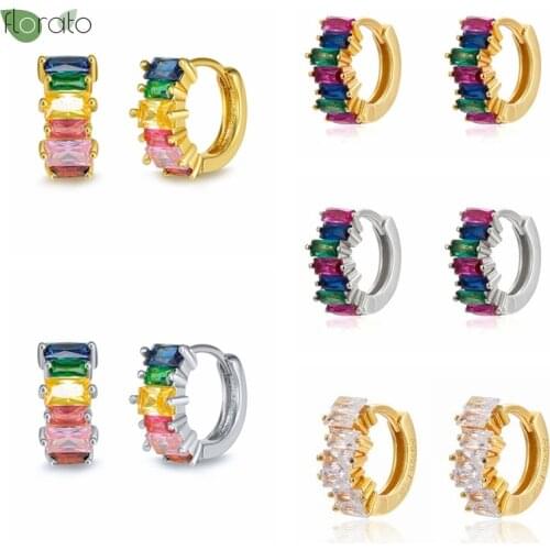 925 Sterling Silver Ear Buckle Mini Zircon Rainbow Hoop Earrings for Women Birthday Party Fine Earrings Gift Fashion Jewelry