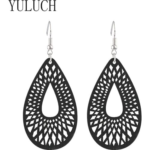 YULUCH women natural wood drop pendant hollow earrings girls art simple and elegant accessories ladies casual wooden jewelry