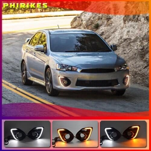 1Pair Fog lamp For Mitsubishi Lancer 2016 2017 2018 2019 12V LED Daytime Running Light DRL Lamp with yellow signal style relay