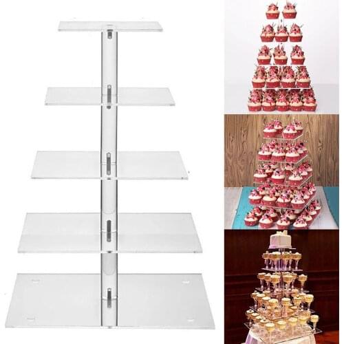 1*Cake Stand 5 Layers Square Transparent Acrylic Cake Fruit Shelf Stand Wedding Decoration High Quality