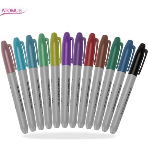 12pcs Tattoo Accessories Tattoo Skin Pro Marker Rotulador Watercolor Nail Art Tattoo Transfer Pen Waterproof Permanent Makeup