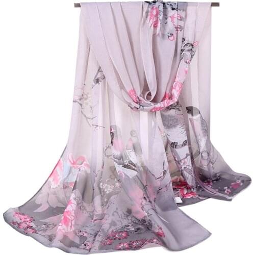 2020 NEW Beach plum flower print chiffon scarf silk square hijab cool shawl ladies foulard femme Scarves hair bufanda mujer