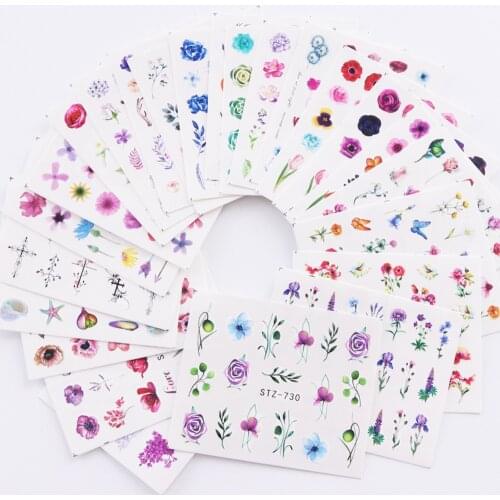 24PCS Nail Art Stickers Water Transfer DIY Nail Decals Butterfly Flowers Leaf Colorful for Nails Design Manicure Tips Decor