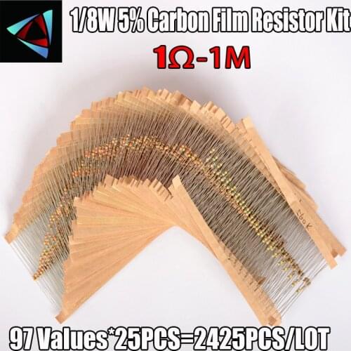 Total 2425pcs 1/8W 5% 0.125W Metal Film Resistor Assorted Kit 97 Values 1 Ohm ~1M Ohm 125pcs Each value