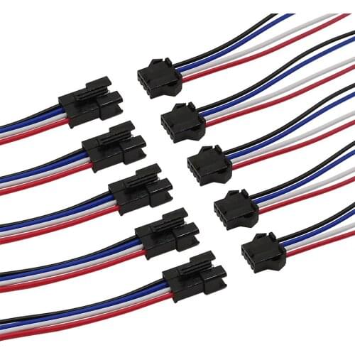 5Pairs JST SM 4 Pin 4P Plug Male to Female Jack Socket Wire Cable Pigtail Connector Length 100mm 150mm 200mm