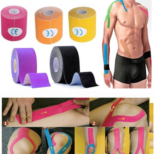 5 pieces 5mx5cm Kinesiology Tape Sports Safety Tape Bandage Strain Injury Support Waterproof Elastic Physio Sport Tape patch