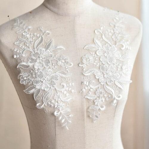 5pair /lots High-grade embroidery lace flower wedding dress handmade diy material clothing clothes patch decoration accessories
