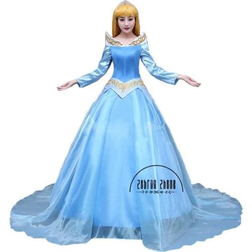 Free Shipping Princess Aurora Coaplay Costume Blue Dress For Women Halloween Party Costume Dress Custom Made