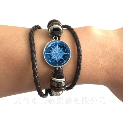 Nautical Compass Bracelet Fashion Vintage Black/Brown Leather Bangle For Boyfriend Gift Keepsake Gifts Accessories Jewelry