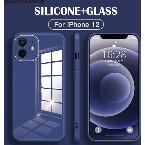 Case For iPhone 12 Mini 11 Pro Max Original Liquid Silicone Tempered Glass Funda Coque Cover For iPhone XS MAX XR 7 8 Plus Cover