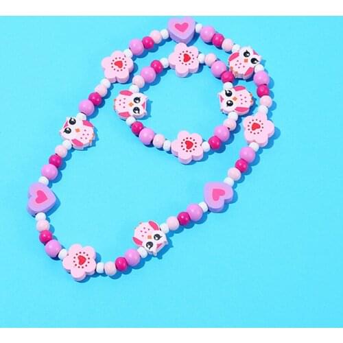 DIY Wooden Beads flower Unicorn Flamingo Owl Mermaid animal Childrens necklace bracelet Jewelry Set for childrens birthday