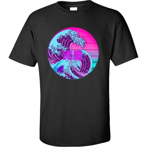 Japanese Style T-shirts for Men 100% Cotton Great Wave T Shirt Hip-hop Sweatshirts Short Sleeve Vaporwave Tshirt Shooting Star