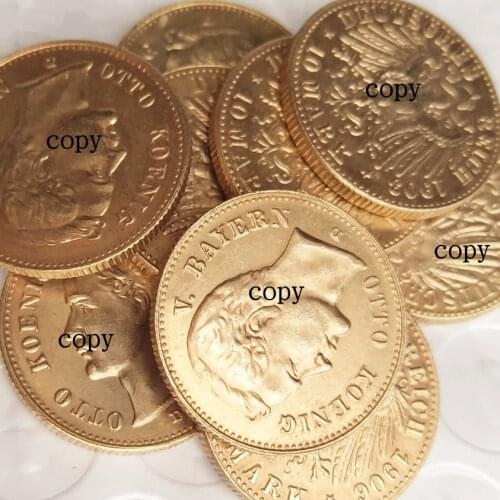 Germany Bavaria 10 Mark (1902-1912) 8pcs Dates For Chose Gold Plated Copy Coins