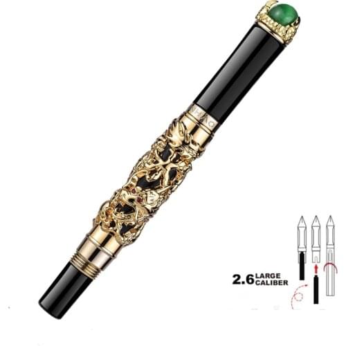 Jinhao Dragon Vintage Luxury Calligraphy Pen Fountain Pen Bent Nib Full Metal Silver & Black Carving for Art Office Gift