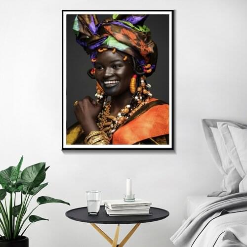 Smile Sideways Black Women Paintings African Art Poster and Print Painting on Canvas Art for Living Room Home HD Fashion Decor