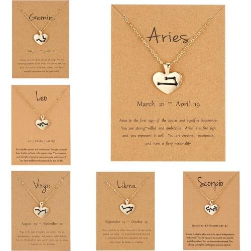 Rinhoo Hot 12 Constellations Zodiac Sign Necklace Leo Pisces Taurus Gemini Scorpio Gold Heart Pendant Necklace for Women Gift