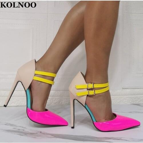 Kolnoo New Designed Handmade Womens Pumps Patchwork Leather Mary Janes Party Prom Shoes Sexy Evening Club Fashion Court Shoes