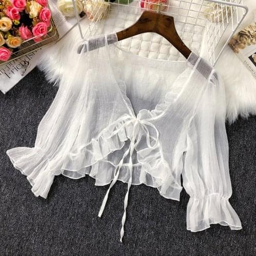 Lightweight Solid Women White Shirts Summer New 2021 Half Sleeved Slim Elegant Office Lady Outwear Tops