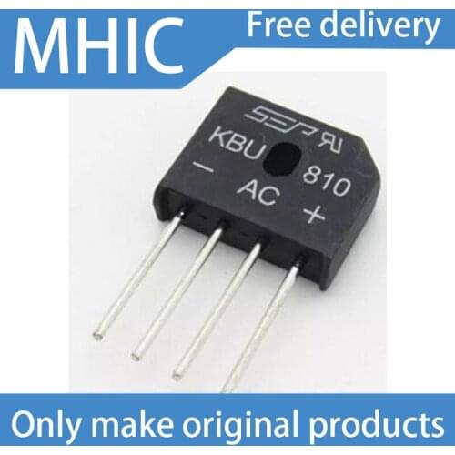 10PCS/LOT Bridge reactor KBU810 bridge single-phase rectifier bridge straight plug flat bridge 8A/1000V rectifier foot current