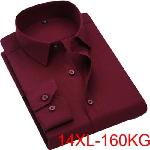Men Plus Size Shirt 14xl 160kg 13xl 12xl autumn spring Blue Long Sleeve Business Work Dress Shirt