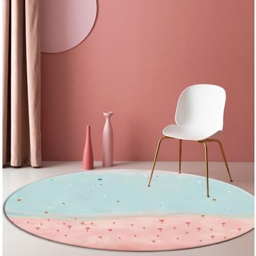 Soft Girl Room Round Carpet Pink Blue With Plant Floral Pattern Girl Bedroom Decoration Cute Area Rug Living Room Chair Mat