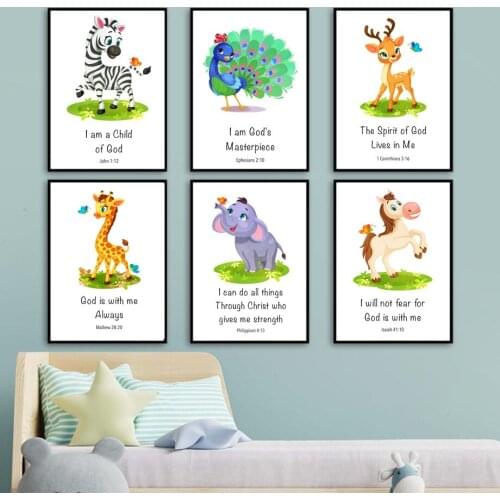 Elephant Lion Giraffe Zebra Peacock Deer Panda Wall Art Canvas Painting Nordic Posters And Prints Wall Pictures Kids Room Decor