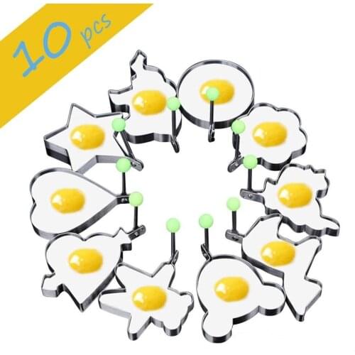 10 Style Stainless Steel Egg Pancake Shaper Omelette Molds Egg Frying Mould Creative DIY Cooking Non-Stick Kitchen Tools