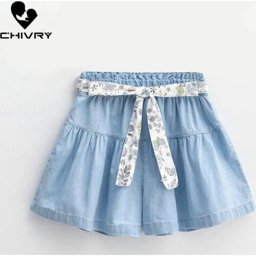 Chivry New 2020 Girls Summer Denim Shorts Kids Baby Girls Bow Belt Denim Shorts Little Girls Children Fashion Jeans Clothes