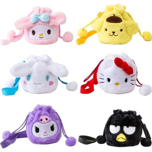 2021NEW 6 Styles Kawaii Kuromi Plush My Melody Cinnamoroll Cartoon Shoulder Bags Soft Plush Anime Cute Fluffy Drawstring Bag