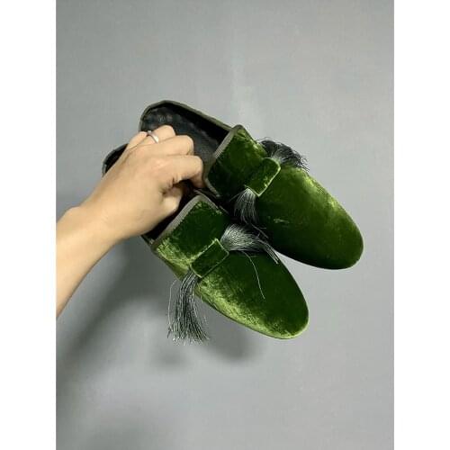 New arrival tassel shoes for men green solid fringe fashion velvet casual Mules men shoes