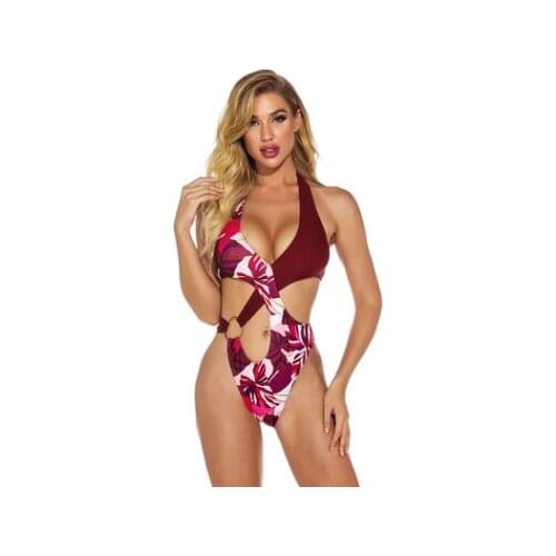 New one-piece off shoulder bra swimsuit European and American sexy off back one-piece swimsuit high fork triangle strap swimsuit