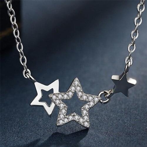 Charm Zircon Star Pendant Necklace Female Princess Accessories Fashion Girls 925 Silver Clavicle Necklaces Women Choker Bijou