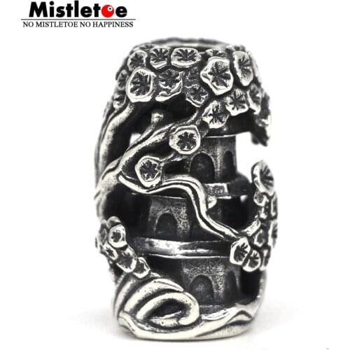 Mistletoe 925 Sterling Silver Earth Element Spring tower Pendant Charm Bead European Jewelry