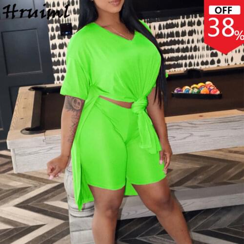 Wholesale&dropshipping Short Suits V Neck Tshirt Elastic Waist Short Pants Solid Color Womens Summer Suits Knit Casual 2 Pieces
